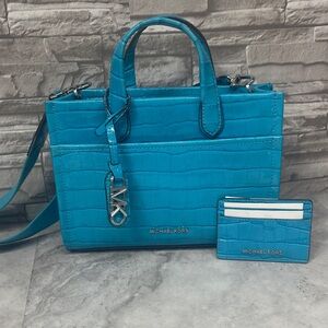 Michael Kors Gigi Croc-Embossed Satchel & Matching Wallet Santorini Blue